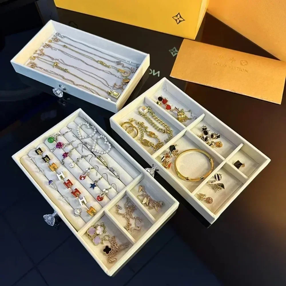 Large Capacity Flannel Jewellery Cabinet With Drawers (Three Layers)