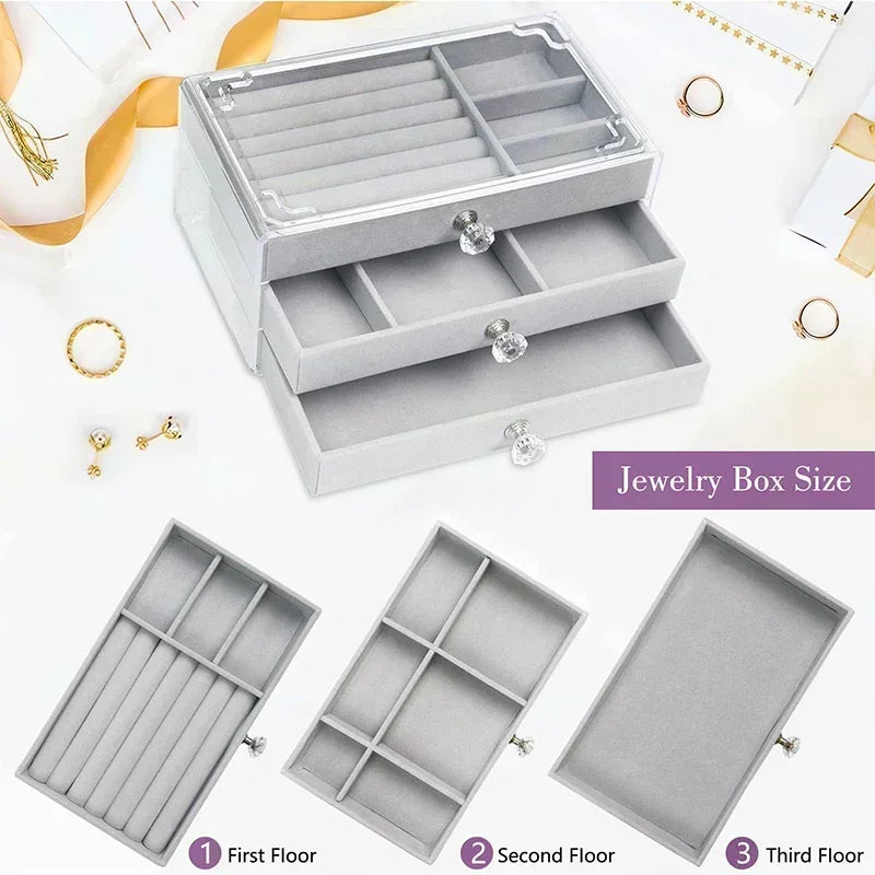 Large Capacity Flannel Jewellery Cabinet With Drawers (Three Layers)