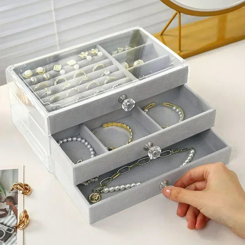 Large Capacity Flannel Jewellery Cabinet With Drawers (Three Layers)