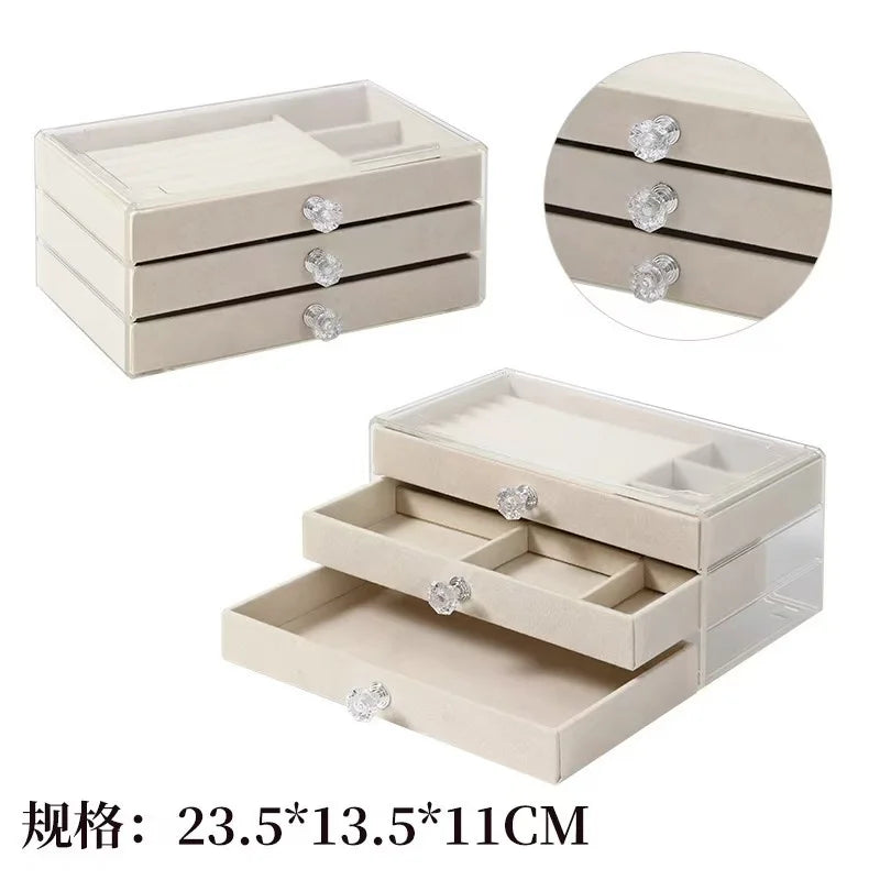 Large Capacity Flannel Jewellery Cabinet With Drawers (Three Layers)