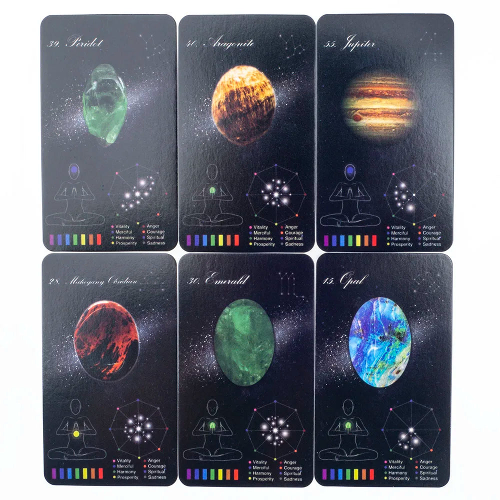 Healing Cards - English Version 60-Card Deck with PDF Guidebook 48 Crystal & 12 Zodiac Cards