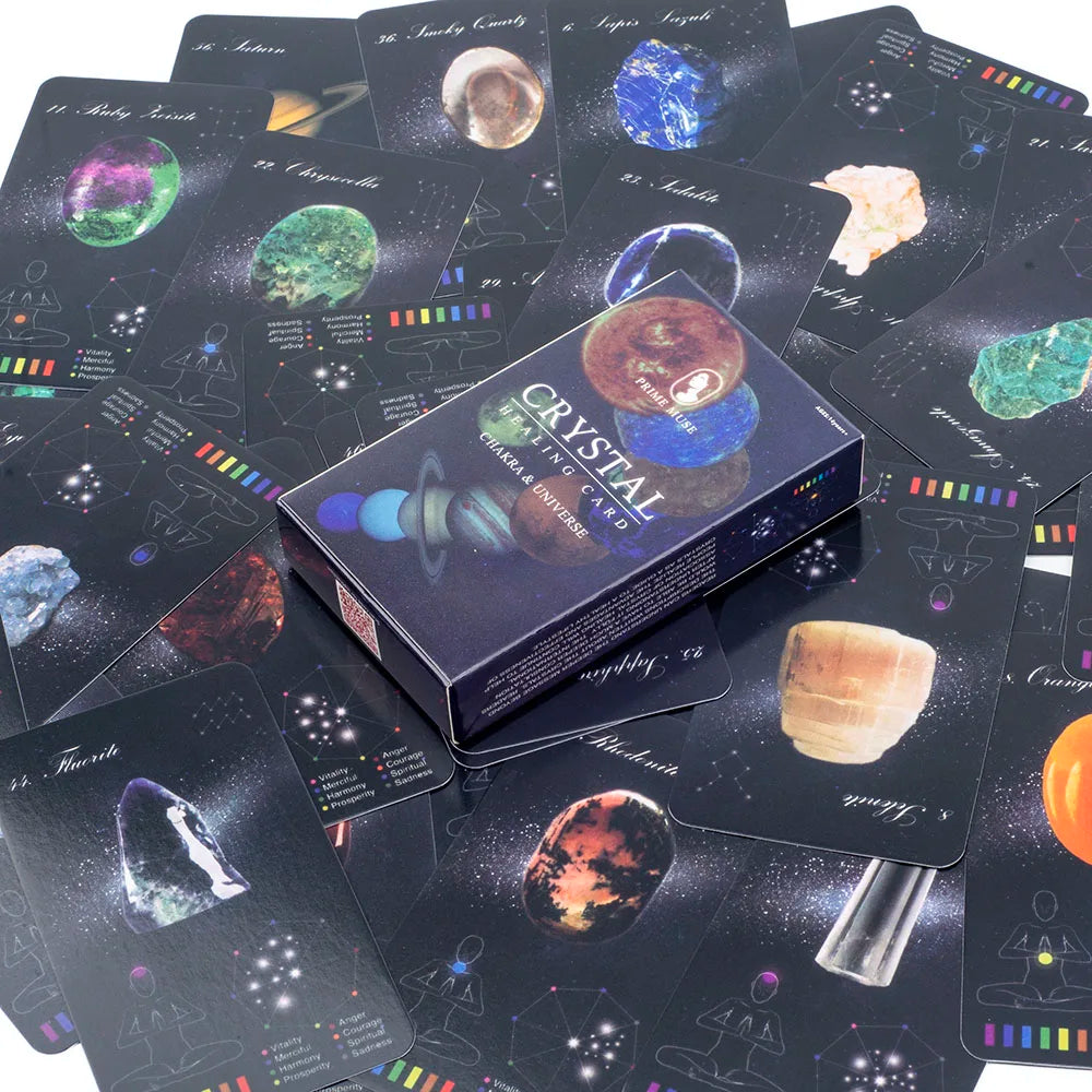 Healing Cards - English Version 60-Card Deck with PDF Guidebook 48 Crystal & 12 Zodiac Cards