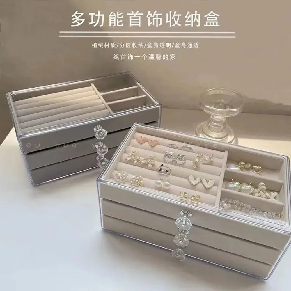 Large Capacity Flannel Jewellery Cabinet With Drawers (Three Layers)