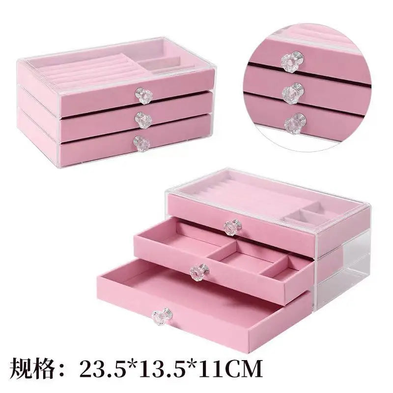 Large Capacity Flannel Jewellery Cabinet With Drawers (Three Layers)