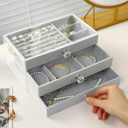 Large Capacity Flannel Jewellery Cabinet With Drawers (Three Layers)