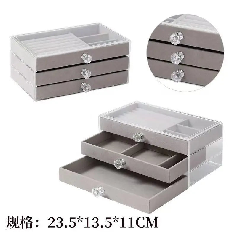 Large Capacity Flannel Jewellery Cabinet With Drawers (Three Layers)